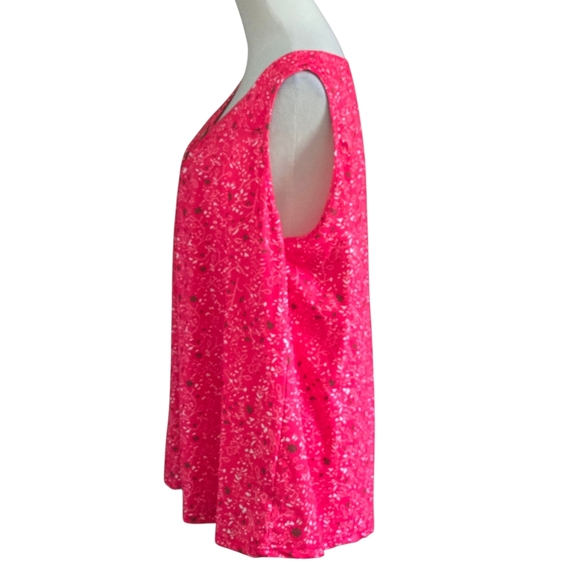 Ditsy Floral Print Red Tank Top Size 3XL (18W) Tunic Length Round Neck Stretch - Picture 2 of 12